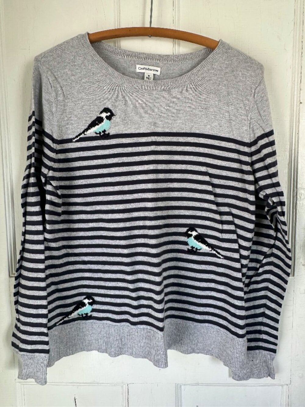 cute soft knit bird stripe sweater size medium 100% cotton